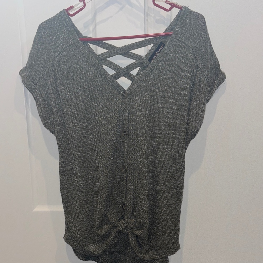 Almost Famous Charcoal Short Sleeve Top